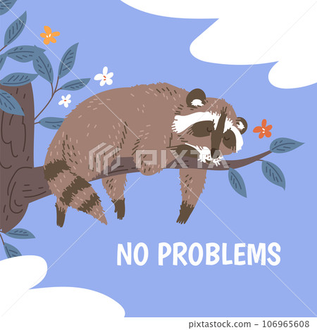 Squared banner with raccoon sleeping on branch flat style, vector illustration Squared banner with raccoon sleeping on branch flat style, vector illustration 106965608