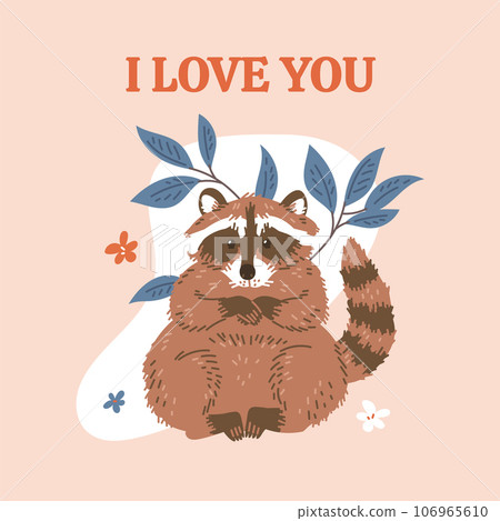 Squared banner with cute raccoon flat style, vector illustration 106965610