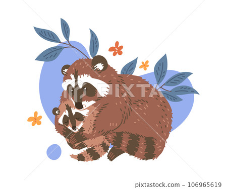 Cute hugging raccoons flat style, vector illustration Cute hugging raccoons flat style, vector illustration 106965619