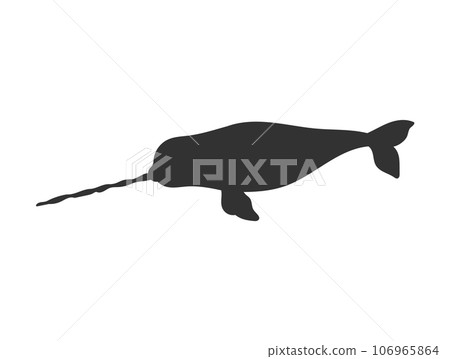 Black silhouette of narwhal marine mammal flat style, vector illustration 106965864