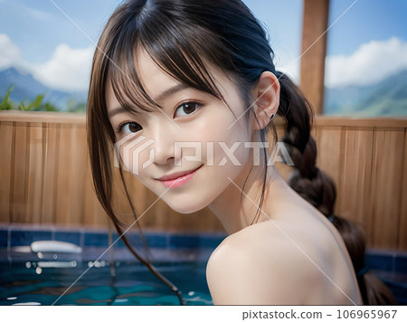 AI圖像:藍天下泡溫泉露天浴池的年輕女子 AI圖像:藍天下泡溫泉露天浴池的年輕女子 106965967