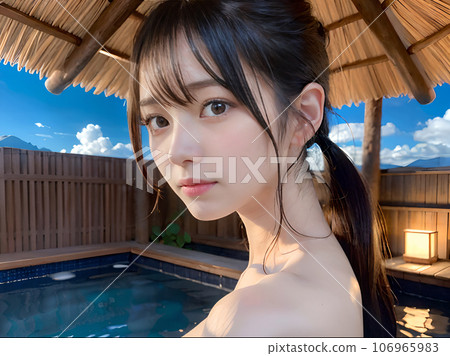 AI圖像:藍天下泡溫泉露天浴池的年輕女子 AI圖像:藍天下泡溫泉露天浴池的年輕女子 106965983