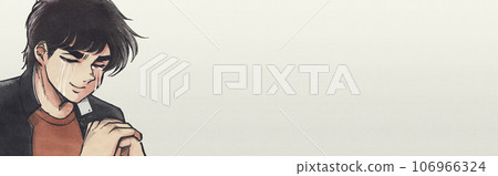 Hand-drawn illustration banner - Second student from the Showa era clenching his fist and crying Hand-drawn illustration banner - Second student from the Showa era clenching his fist and crying 106966324