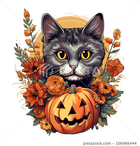 cat, design, mammal, graphic, cute, isolated, art, cartoon, nature, dog, animal, vintage, background, drawing, flower, illustration, domestic, pet, white,  sign, ornate, ornamental, floral, polynesian 106966444