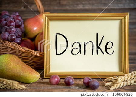 Fall Decoration with Fruits and Text Danke Fall Decoration with Fruits and Text Danke 106966826