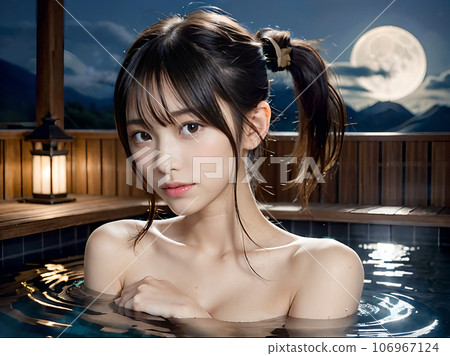 AI圖像:滿月下泡溫泉露天浴池的年輕女子 AI圖像:滿月下泡溫泉露天浴池的年輕女子 106967124