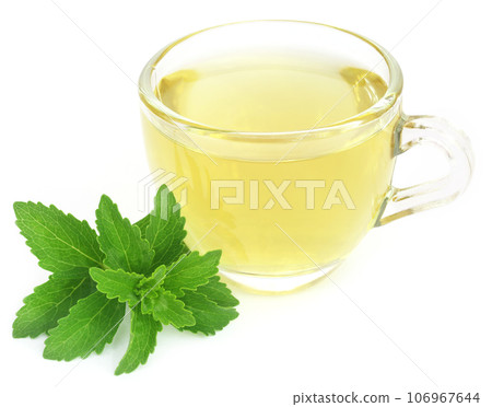Herbal tea in a cup with stevia leaves 106967644