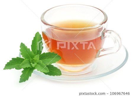Herbal tea in a cup with stevia leaves 106967646