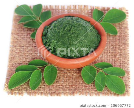 Edible moringa leaves with ground paste Edible moringa leaves with ground paste 106967772