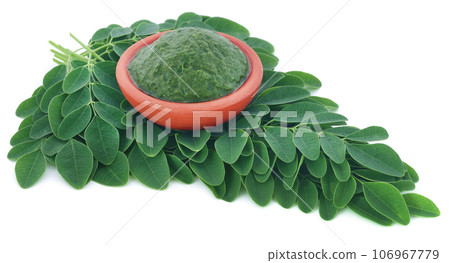 Edible moringa leaves with ground paste 106967779