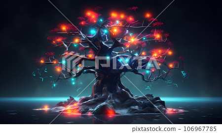 Cyberpunk Retro Futuristic Tree with Neon Lights 106967785