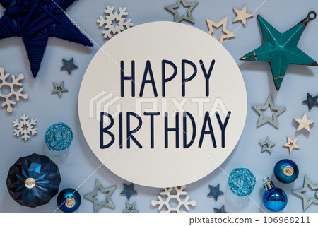 Blue Christmas Decor With Text Happy Birthday Blue Christmas Decor With Text Happy Birthday 106968211