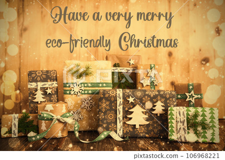 Text Eco-Friendly Christmas, With Eco Friendly Christmas Decoration Text Eco-Friendly Christmas, With Eco Friendly Christmas Decoration 106968221