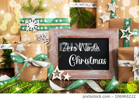 Text Zero Waste Christmas, Sustainable Winter Decor, Christmas Background 106968222