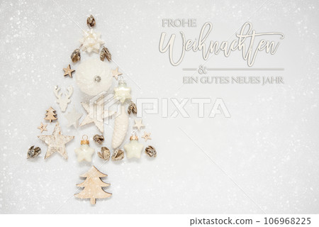 Christmas Tree Out Of Christmas Decoration With Label With Text Frohe Weihnachten Und Frohes Neues Jahr Christmas Tree Out Of Christmas Decoration With Label With Text Frohe Weihnachten Und Frohes Neues Jahr 106968225