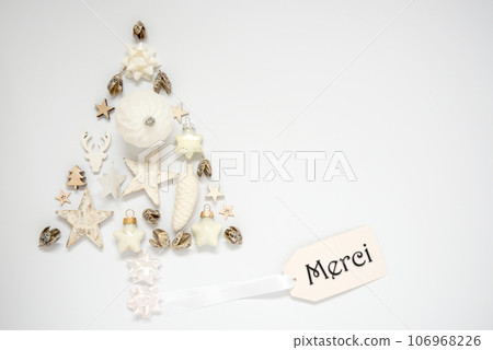 Christmas Tree Out Of Christmas Decoration With Label With Text Merci Christmas Tree Out Of Christmas Decoration With Label With Text Merci 106968226