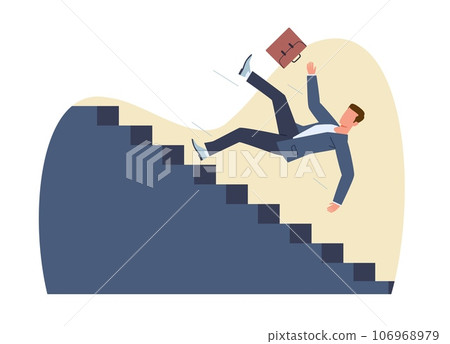 Businessman falls down career ladder, business failure, job loss. Troubles and problems on work, unemployment bankruptcy person, economical crisis, cartoon flat isolated vector concept 106968979