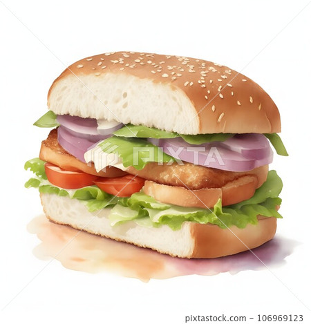 水彩_食物_BLT三明治_003 106969123