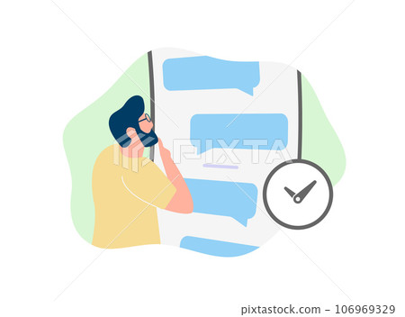 Chat History Management concept. Finding, Managing, and Restoring Chat Messages in Mobile Social Media Messenger Apps. Vector illustration isolated on white background with icons Chat History Management concept. Finding, Managing, and Restoring Chat Messages in Mobile Social Media Messenger Apps. Vector illustration isolated on white background with icons 106969329