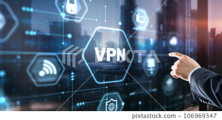 Businessman presses a button VPN. Betwork security internet privacy encryption concept 106969347