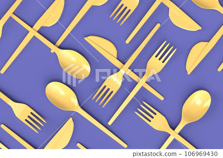 Set of disposable utensils like spoon, fork and knife on monochrome background. Set of disposable utensils like spoon, fork and knife on monochrome background. 106969430