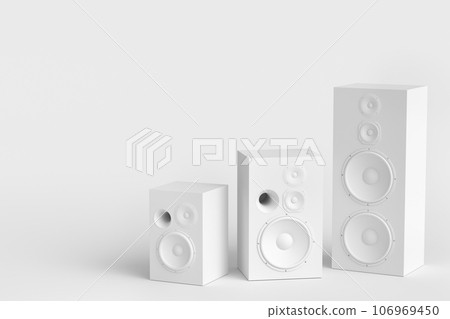 Set of Hi-fi speakers with loudspeakers for sound recording studio on monochrome 106969450