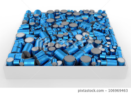 Pile of spray paint cans on black background. Spray bottle and dispenser 106969463