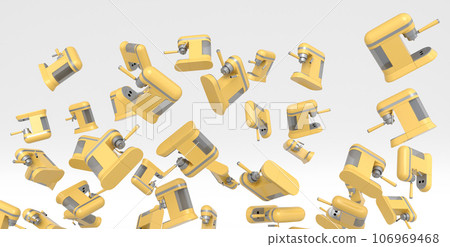Many of flying professional espresso coffee machine with horn on white Many of flying professional espresso coffee machine with horn on white 106969468
