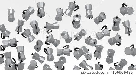 Many of flying Italian geyser coffee maker a la moka on white background. Many of flying Italian geyser coffee maker a la moka on white background. 106969486