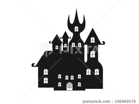 Silhouette ghost castle in cartoon style for halloween on white background, Vector Illustration. 106969578