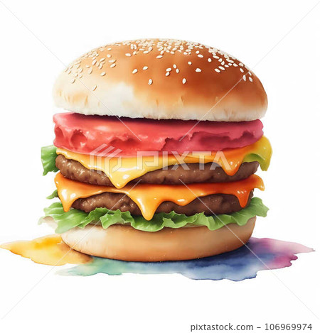 Watercolor_Food_Double Burger_002 Watercolor_Food_Double Burger_002 106969974