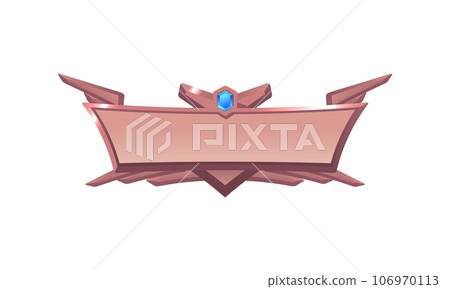 Metal decorative frame for interface ui ux game, vector cartoon bronze rectangular rank board with gem, level RPG border 106970113