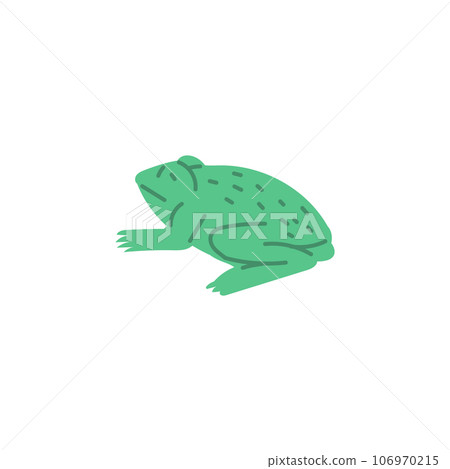 Cute green frog, toad is sitting, childish colorful flat vector illustration of pet reptile, amphibian animal, side view Cute green frog, toad is sitting, childish colorful flat vector illustration of pet reptile, amphibian animal, side view 106970215