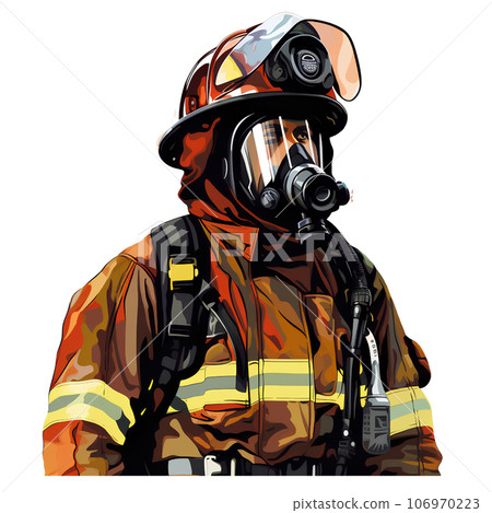 emergency, cartoon, fire, illustration, fireman, firefighter, rescue, safety, hose, helmet, profession, fighter, job, professional, uniform, man, water, hero, occupation, service, equipment, danger 106970223