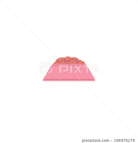 Plastic pink bowl for small animals hamster, mice, dog or cat, bowl of food for pets, vector grooming and care accessory 106970279