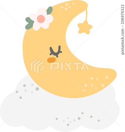 Cute and kawaii nursery sky element, crescent moon, star and cloud cartoon doodle hand drawing Cute and kawaii nursery sky element, crescent moon, star and cloud cartoon doodle hand drawing 106970322