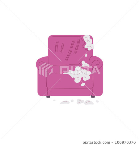 Torn pink armchair with claw marks flat style, vector illustration Torn pink armchair with claw marks flat style, vector illustration 106970370