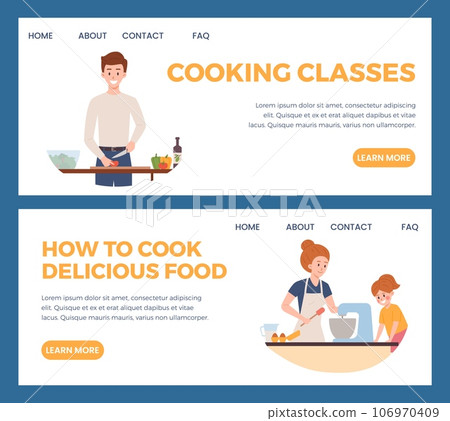 Cooking classes advertising web banners set, flat vector illustration. Cooking classes advertising web banners set, flat vector illustration. 106970409