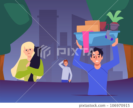 Flood disaster banner with people after tsunami or floods, vector illustration. 106970915