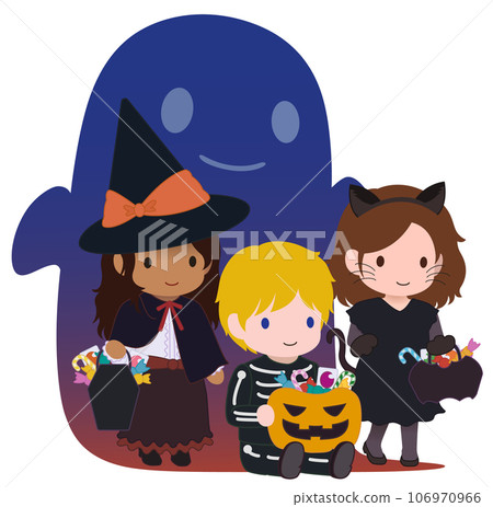 Cute Halloween Kids Skeleton Ghost Night Multiracial 1 106970966