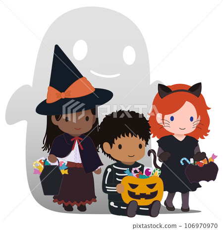 Cute Halloween Kids Skeleton Ghost Multiracial 4 106970970