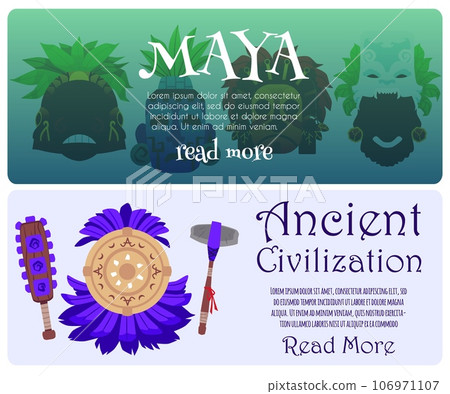Ancient inca maya civilization banners collection flat vector illustration. Ancient inca maya civilization banners collection flat vector illustration. 106971107