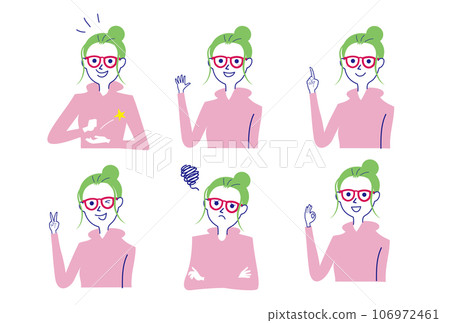 戴眼鏡的髮髻頭髮女人的半身姿勢套裝 -1 106972461