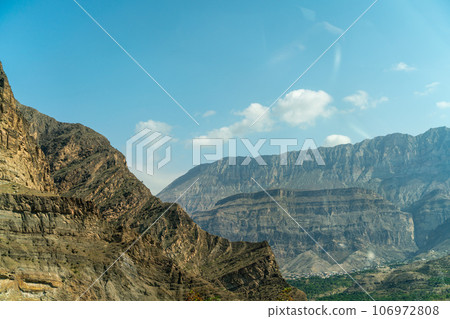 Caucasian mountain. Dagestan. Trees, rocks, mountains, view of the green mountains. Beautiful summer landscape. 106972808