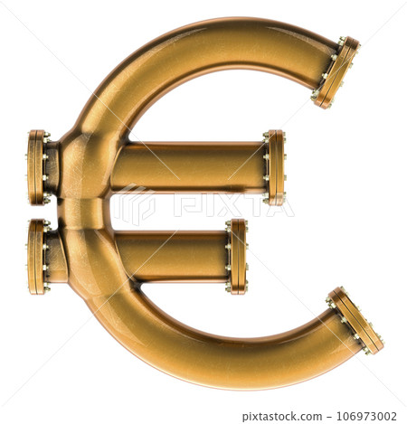 Euro sign from copper, bronze or brass pipes, 3D rendering Euro sign from copper, bronze or brass pipes, 3D rendering 106973002