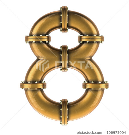 Number 8 from copper, bronze or brass pipes, 3D rendering Number 8 from copper, bronze or brass pipes, 3D rendering 106973004