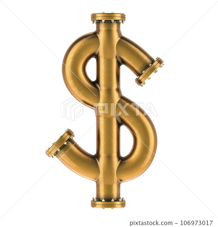 Dollar sign from copper, bronze or brass pipes, 3D rendering Dollar sign from copper, bronze or brass pipes, 3D rendering 106973017