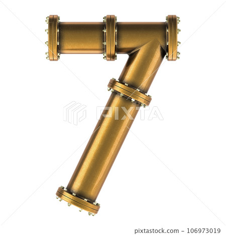 Number 7 from copper, bronze or brass pipes, 3D rendering Number 7 from copper, bronze or brass pipes, 3D rendering 106973019