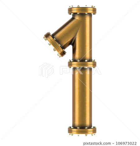 Number 1 from copper, bronze or brass pipes, 3D rendering Number 1 from copper, bronze or brass pipes, 3D rendering 106973022