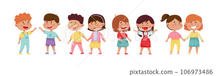 Happy Friendly Children Characters Playing Together Vector Set 106973486